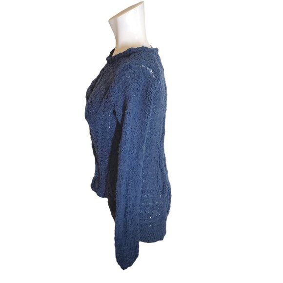 Moth Anthropologie Boho Open Knit Sweater High Low Crochet Scoop Neck Navy Sz XS - Picture 2 of 5